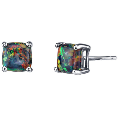 14K White Gold Cushion Cut Created Black Opal Stud Earrings E19200