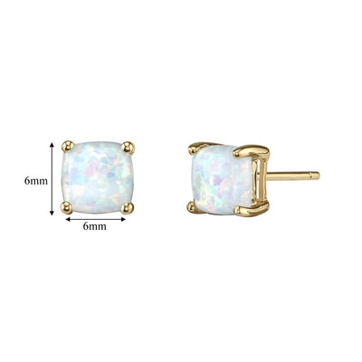 Opal Stud Earrings 14K Yellow Gold Cushion Cut 1 Carat