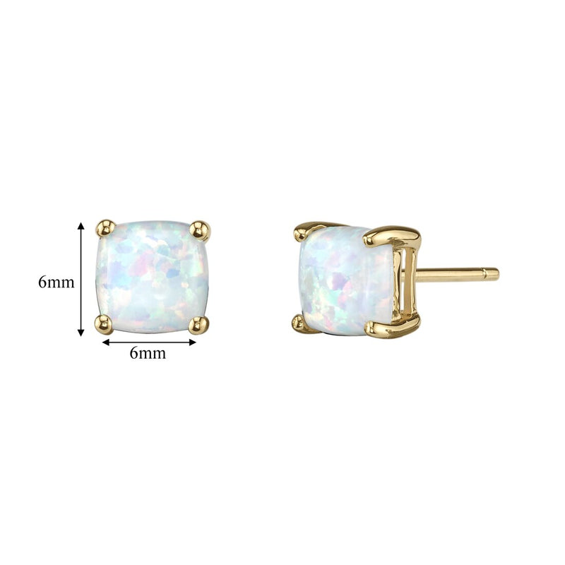 Opal Stud Earrings 14K Yellow Gold Cushion Cut 1 Carat