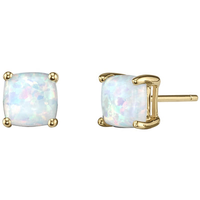 Opal Stud Earrings 14K Yellow Gold Cushion Cut 1 Carat