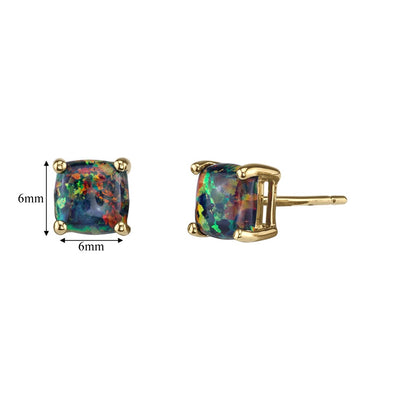 14K Yellow Gold Cushion Cut Created Black Opal Stud Earrings E19206-dimensions