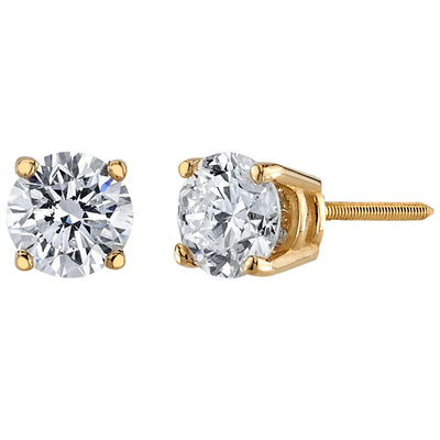 IGI Certified Lab Grown Diamond Stud Earrings 14K Yellow Gold 1 Carat