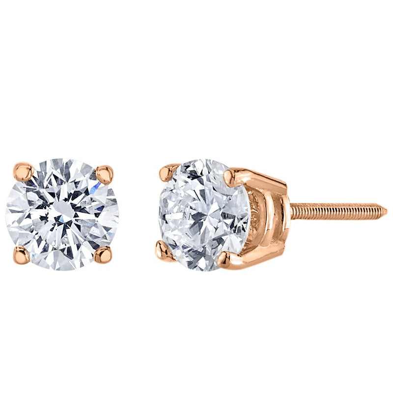 IGI Certified Lab Grown Diamond Stud Earrings 14K Rose Gold 1 Carat