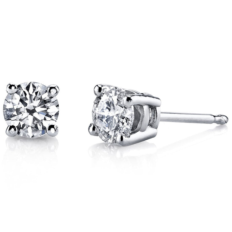 Diamond Classic Solitaire Stud Earrings 14K White Gold 1 Carat