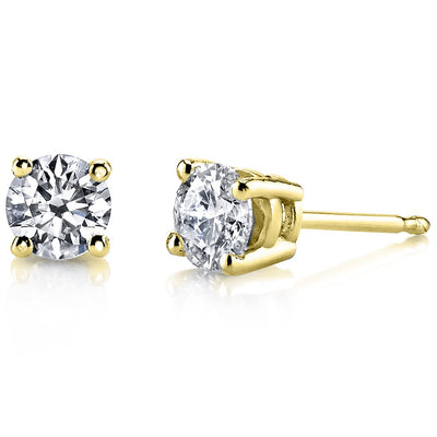 Diamond Classic Solitaire Stud Earrings 14K Yellow Gold 1 Carat