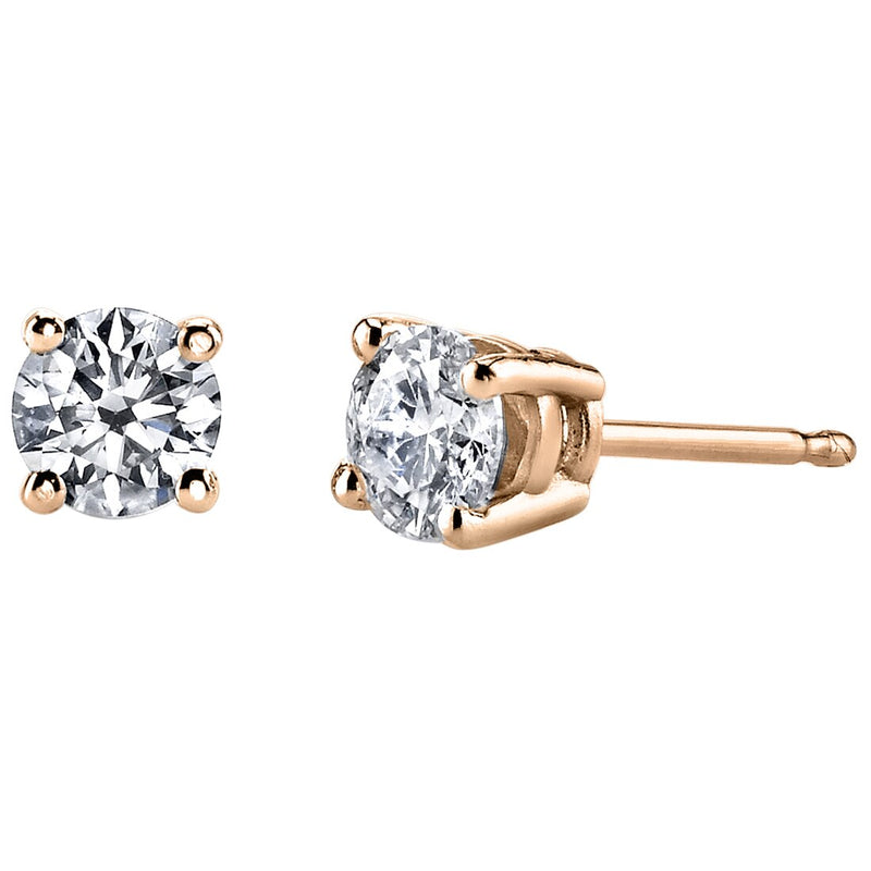 Diamond Classic Solitaire Stud Earrings 14K Rose Gold 1 Carat