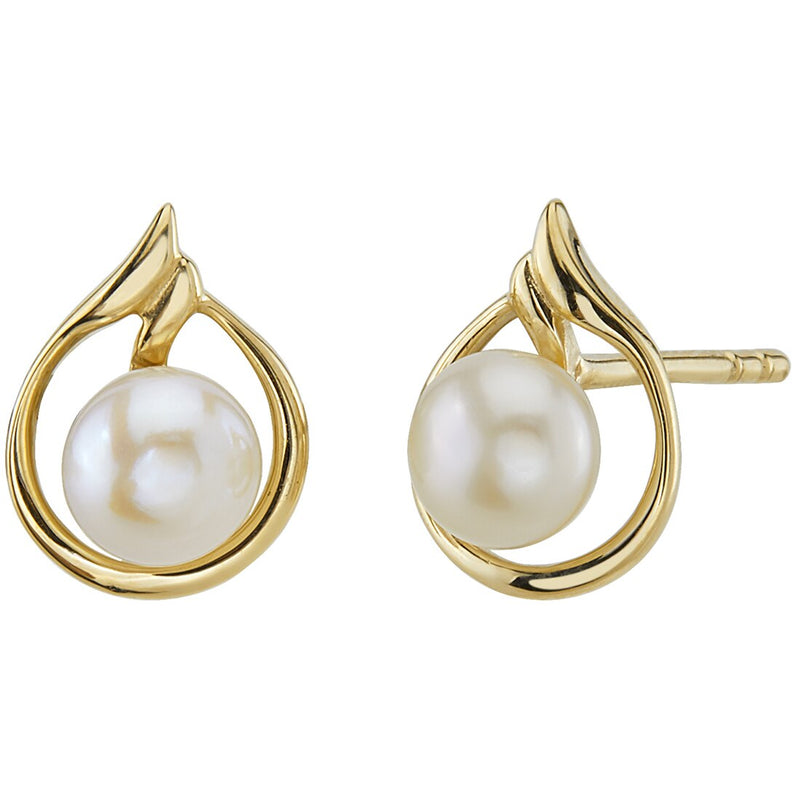 Freshwater Cultured 5mm White Pearl Teardrop Stud Earrings 14K Yellow Gold