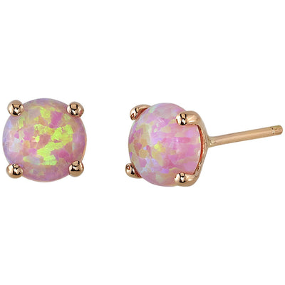 Pink Opal Stud Earrings 14K Rose Gold 1 Carat