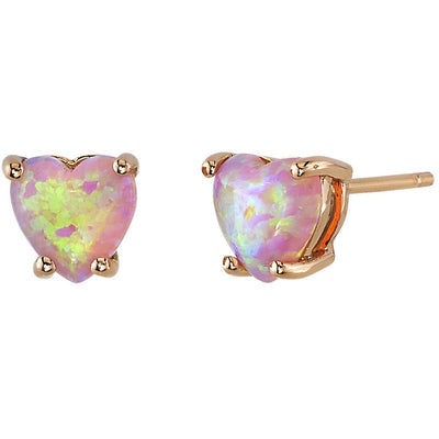 Heart Shape Pink Opal Stud Earrings 14K Rose Gold 1 Carat