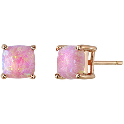 Cushion Cut Pink Opal Stud Earrings 14K Rose Gold 1 Carat