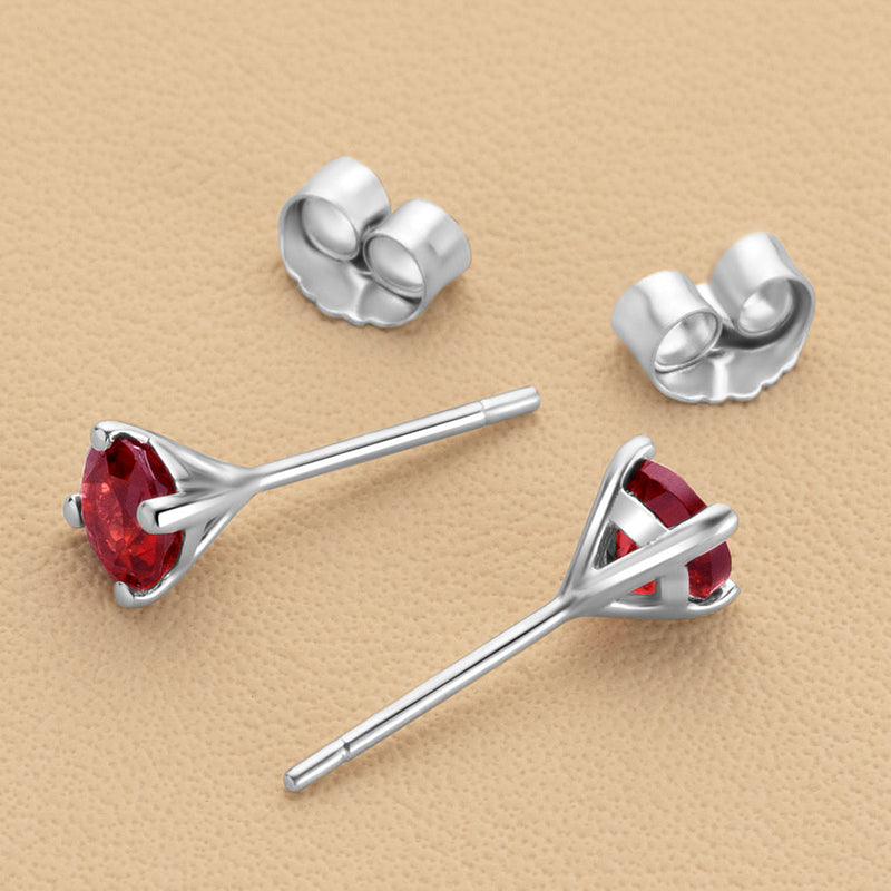 4mm Round Garnet Solitaire Stud Earrings in 14K White Gold