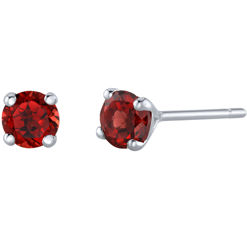 4mm Round Garnet Solitaire Stud Earrings in 14K White Gold