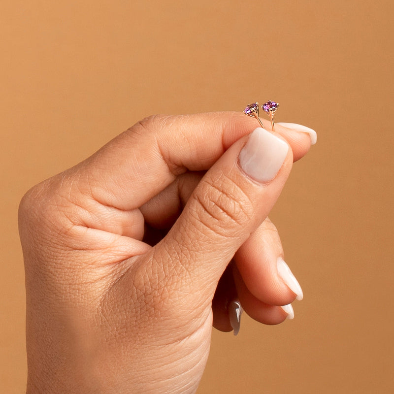 4mm Round Amethyst Solitaire Stud Earrings in 14K White Gold