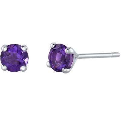 4mm Round Amethyst Solitaire Stud Earrings in 14K White Gold