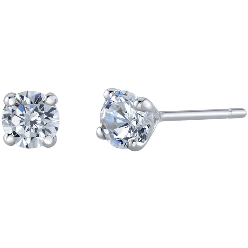 4mm Round Cubic Zirconia Solitaire Stud Earrings in 14K White Gold