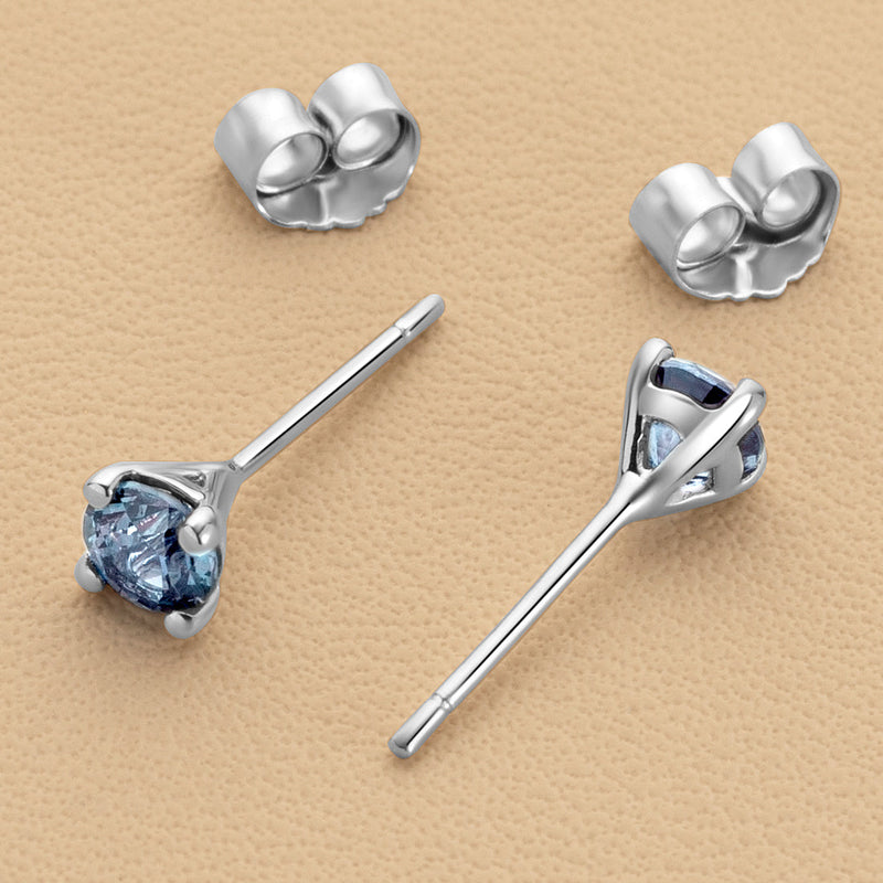 4mm Round Created Alexandrite Solitaire Stud Earrings in 14K White Gold