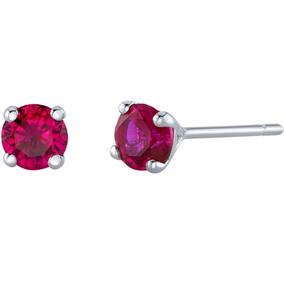 4mm Round Created Ruby Solitaire Stud Earrings in 14K White Gold