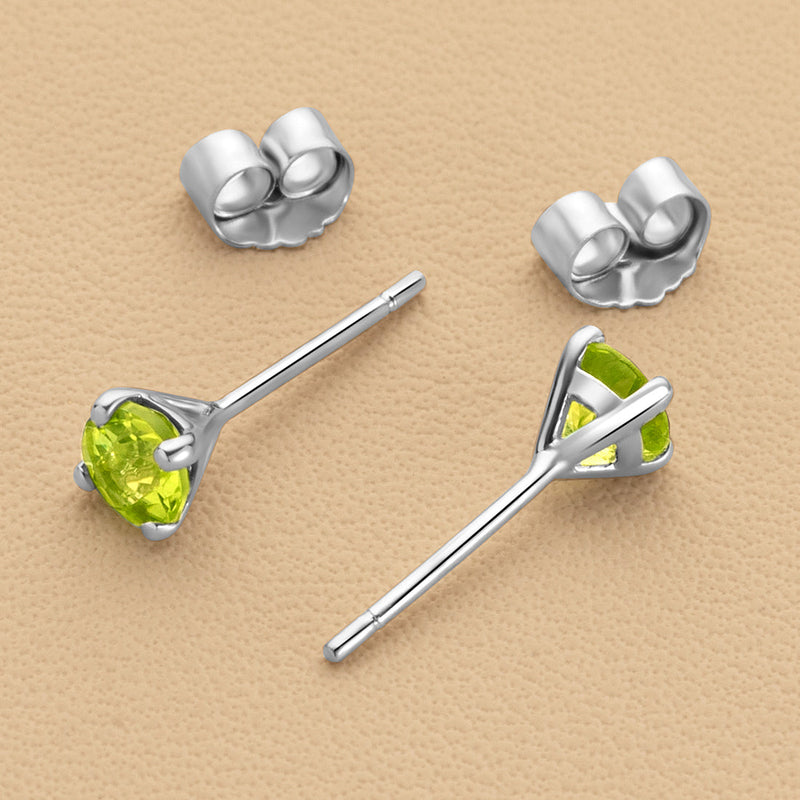 4mm Round Peridot Solitaire Stud Earrings in 14K White Gold