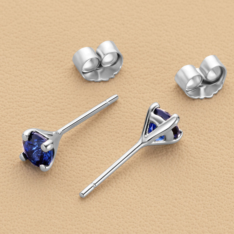 4mm Round Created Blue Sapphire Solitaire Stud Earrings in 14K White Gold