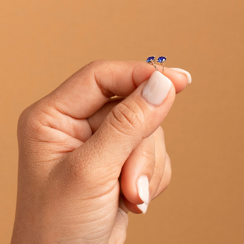 4mm Round Created Blue Sapphire Solitaire Stud Earrings in 14K White Gold