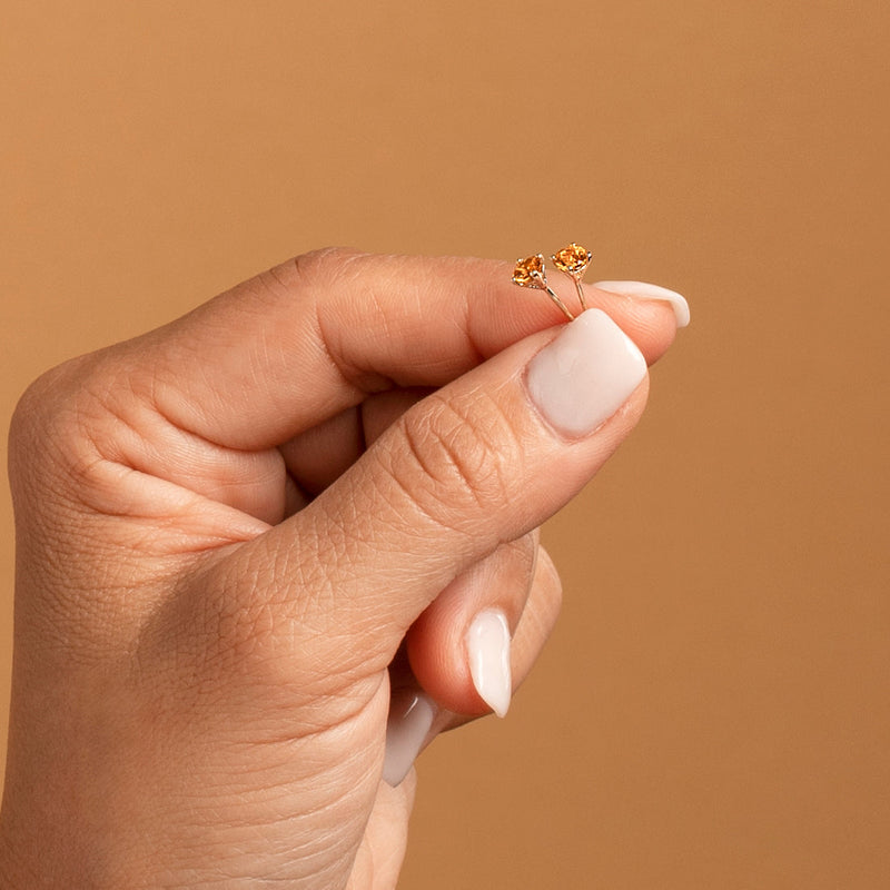 4mm Round Citrine Solitaire Stud Earrings in 14K White Gold