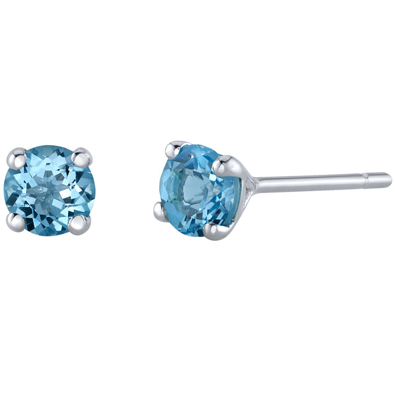 Swiss Blue Topaz Petite Solitaire Stud Earrings 14K White Gold