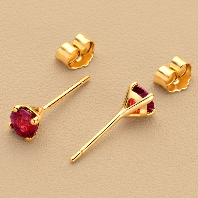 4mm Round Garnet Solitaire Stud Earrings Garnet in 14K Yellow Gold