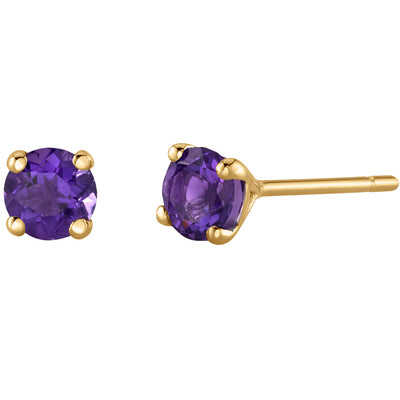 4mm Round Amethyst Solitaire Stud Earrings in 14K Yellow Gold