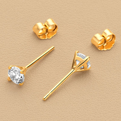 4mm Round Cubic Zirconia Solitaire Stud Earrings in 14K Yellow Gold