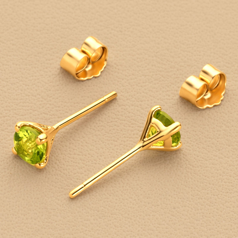 4mm Round Peridot Solitaire Stud Earrings in 14K Yellow Gold