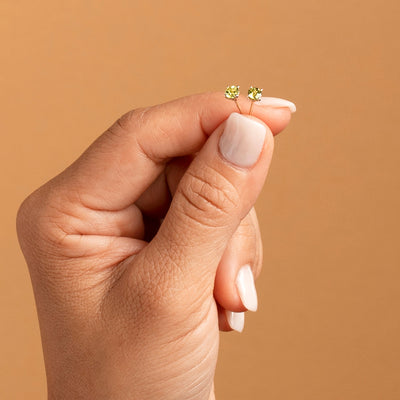 4mm Round Peridot Solitaire Stud Earrings in 14K Yellow Gold