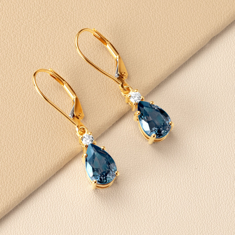 Created Alexandrite and Diamond Teardrop Leverback Earrings in 14k Yellow Gold