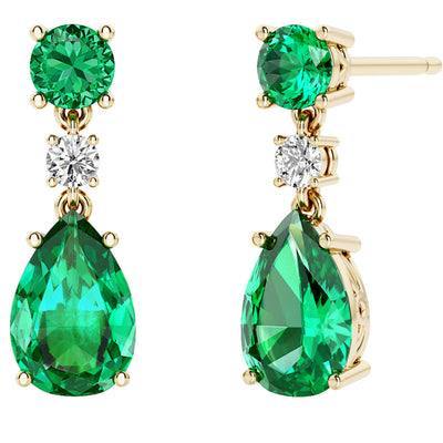 Colombian Emerald and Diamond Teardrop Earrings 14K Yellow Gold 2.50 Carats Pear Shape