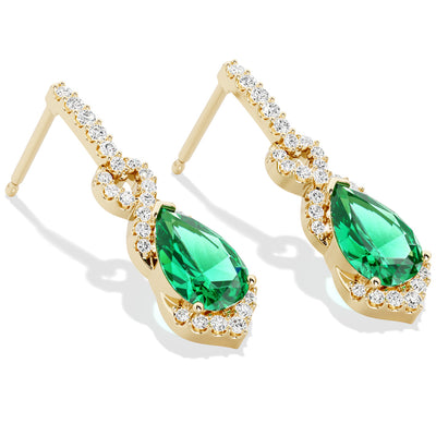 Colombian Emerald and Diamond Infinity Teardrop Earrings 14K Yellow Gold 2.50 Carats Pear Shape