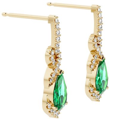 Colombian Emerald and Diamond Infinity Teardrop Earrings 14K Yellow Gold 2.50 Carats Pear Shape