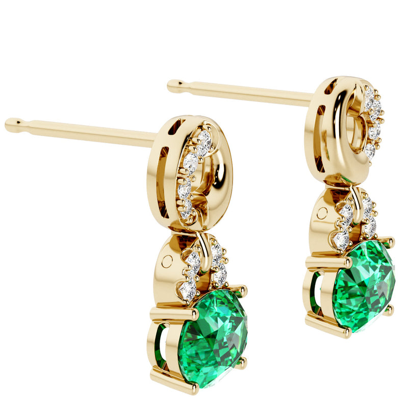 Colombian Emerald and Diamond East West Drop Earrings 14K Yellow Gold 1.50 Carats Oval Shape