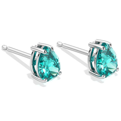 Pear Shape Paraiba Tourmaline Stud Earrings 14K White Gold 1.50 Carats