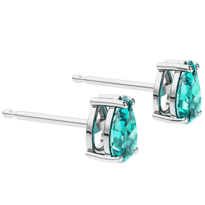 Pear Shape Paraiba Tourmaline Stud Earrings 14K White Gold 1.50 Carats