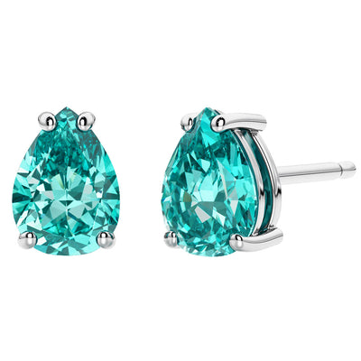 Pear Shape Paraiba Tourmaline Stud Earrings 14K White Gold 1.50 Carats