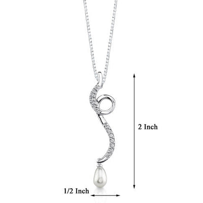 Pearl and Cubic Zirconia Sterling Silver Drop Pendant