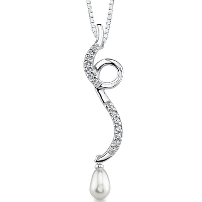 Pearl and Cubic Zirconia Sterling Silver Drop Pendant