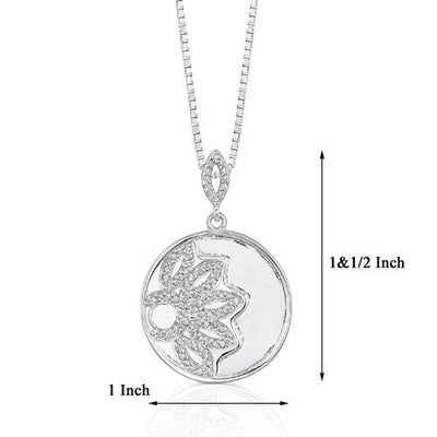 Cubic Zirconia Floral Pendant Necklace Sterling Silver