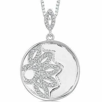 Cubic Zirconia Floral Pendant Necklace Sterling Silver