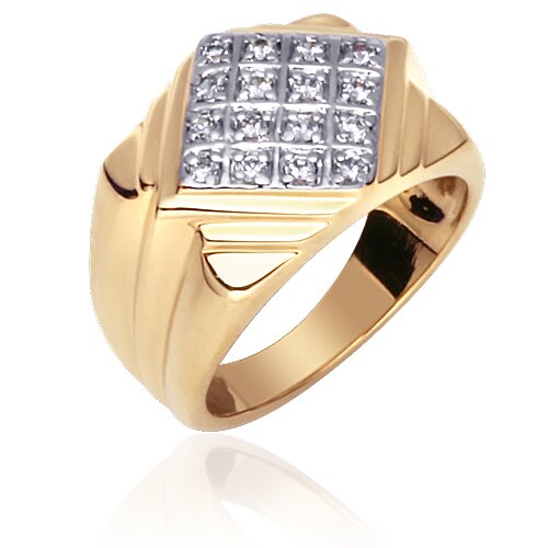 Gold Vermeil Two-Tone Designer Ring Cubic Zirconia Men Size 9 MDR1072