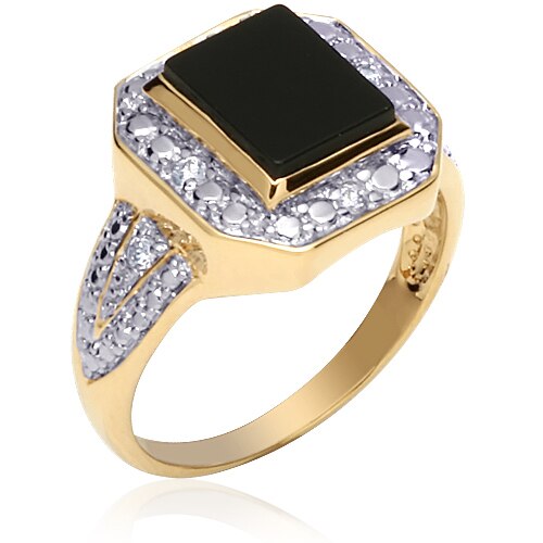 Gold Vermeil Two-Tone Onyx Ring Cubic Zirconia For Men Size 11 MDR1076