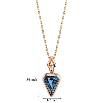 14K Rose Gold London Blue Topaz Chevron Cut Pendant 3 Carats