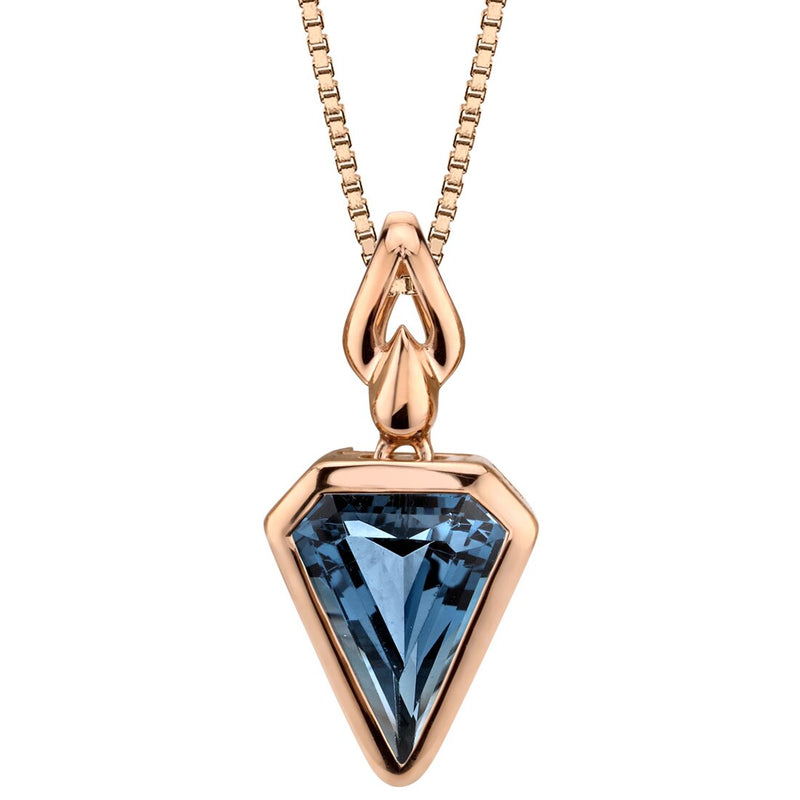 14K Rose Gold London Blue Topaz Chevron Cut Pendant 3 Carats