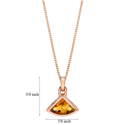 14K Rose Gold Citrine Fan Shaped Pendant 2 Carats