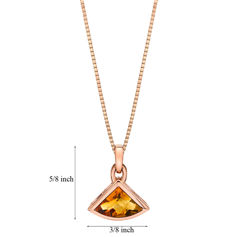 14K Rose Gold Citrine Fan Shaped Pendant 2 Carats