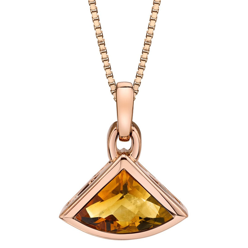 14K Rose Gold Citrine Fan Shaped Pendant 2 Carats